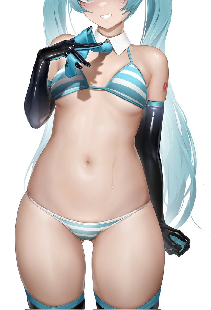 Miku - NSFW, Ka941, Art, Anime, Anime art, Hand-drawn erotica, Erotic, Vocaloid, Hatsune Miku, Swimsuit, Extra thicc, Longpost, Twitter (link)