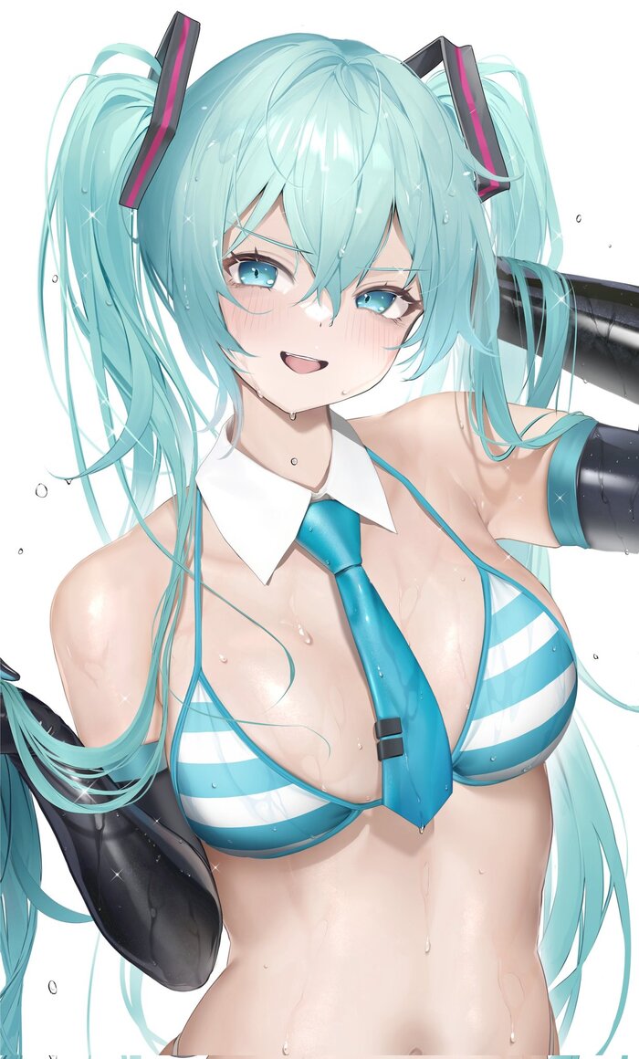 Miku - NSFW, Ka941, Art, Anime, Anime art, Hand-drawn erotica, Erotic, Vocaloid, Hatsune Miku, Swimsuit, Extra thicc, Longpost, Twitter (link)