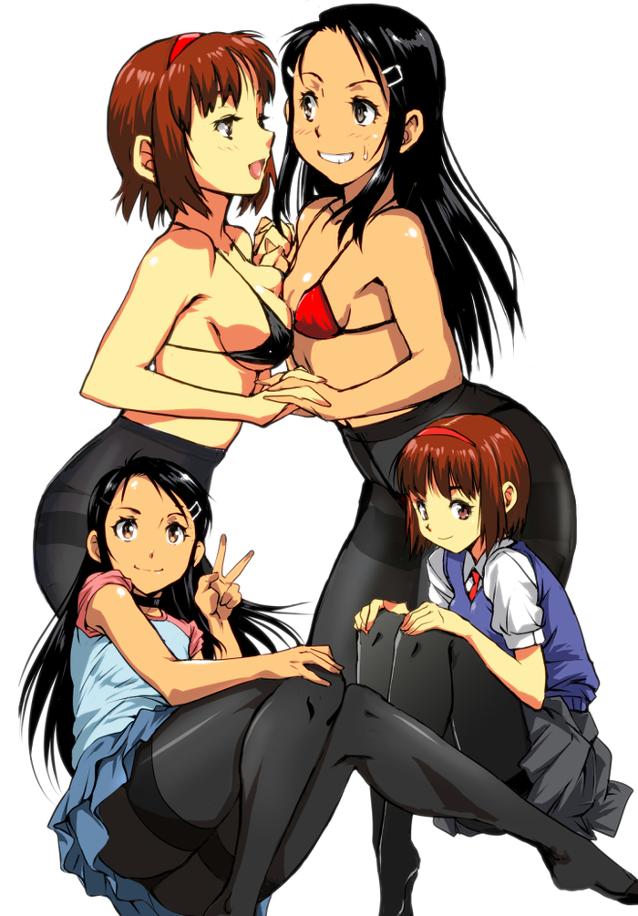 Debauchery! - NSFW, Anime art, Anime, Yuri, Original character, Tights, Swimsuit, Holding hands, Twitter (link)