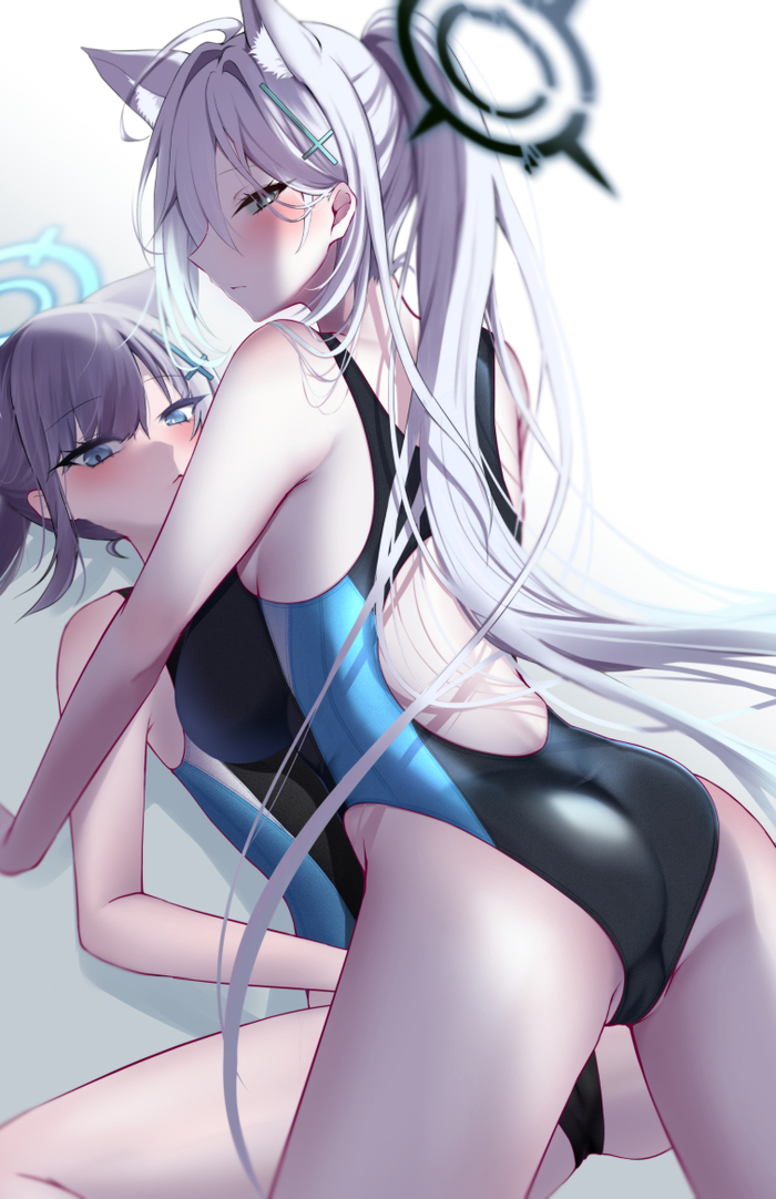 Shiroko x2 - NSFW, Anime art, Anime, Blue archive, Sunaookami shiroko, Shiroko Terror, Swimsuit