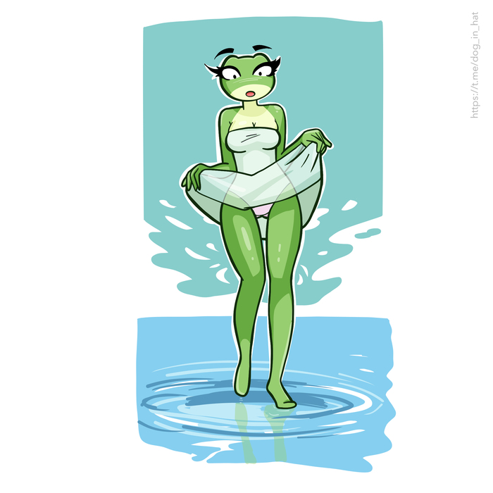 Wednesday has arrived. This time in a puddle - NSFW, My, Illustrations, Drawing, Girls, Art, Erotic, Toad, It Is Wednesday My Dudes, Wednesday, Puddle