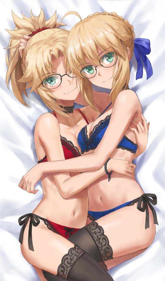 Saber x2 - NSFW, Anime, Anime art, Fate grand order, Fate-stay night, Fate apocrypha, Mordred, Artoria pendragon, Glasses