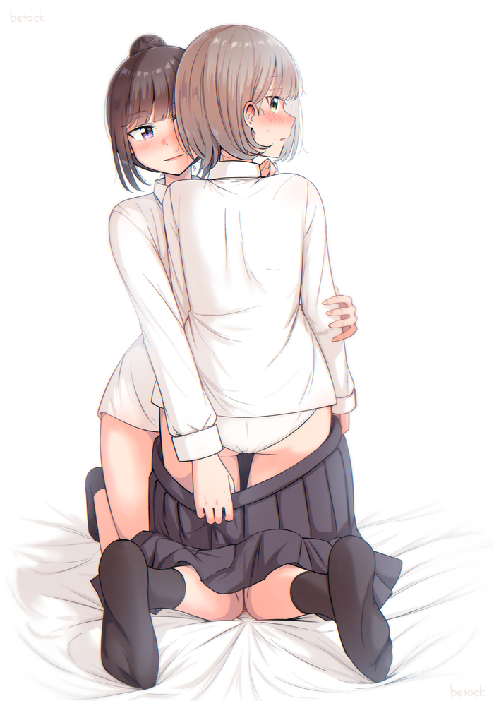 Давай помогу - NSFW, Anime Art, Аниме, Девушки, Арт, Yuri, Колготки, Рисованная эротика, Попа, Панцу, Twitter (ссылка)