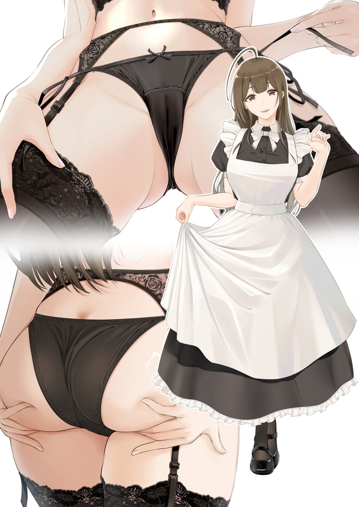 Kuwayama Chiyuki - NSFW, Anime art, Anime, Idolmaster shiny colors, Chiyuki Kuwayama, Housemaid, Underwear, Stockings, Booty, Pantsu, Girls, Erotic, Crotch, Bottom view