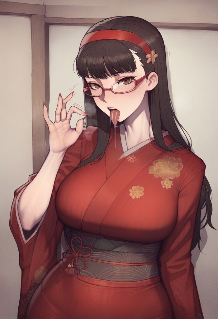 Yukiko's minx - NSFW, Art, Anime, Anime art, Hand-drawn erotica, Erotic, Neural network art, Persona, Persona 4, Games, Glasses, Longpost