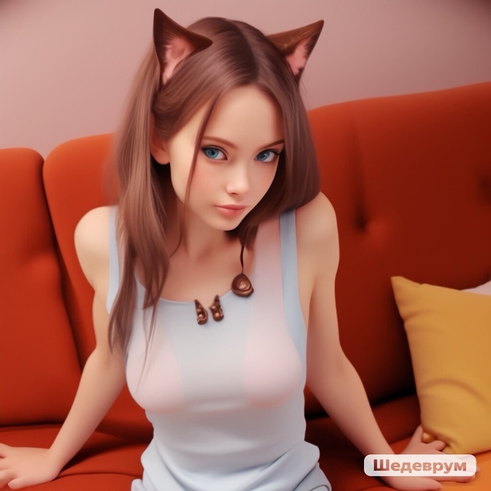 Filtrum Catgirl - NSFW, My, Girls, Milota, Longpost, Neural network art, Masterpiece (Yandex), Ears