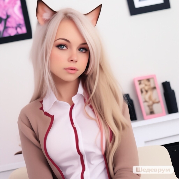 Filtrum Catgirl - NSFW, My, Girls, Milota, Longpost, Neural network art, Masterpiece (Yandex), Ears