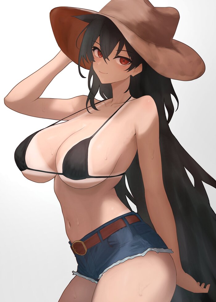 Cowgirl Saki - NSFW, Touhou, Kurokoma Saki, Art, Anime, Anime art, Moriforest1040, Boobs, Swimsuit, Erotic, Hand-drawn erotica