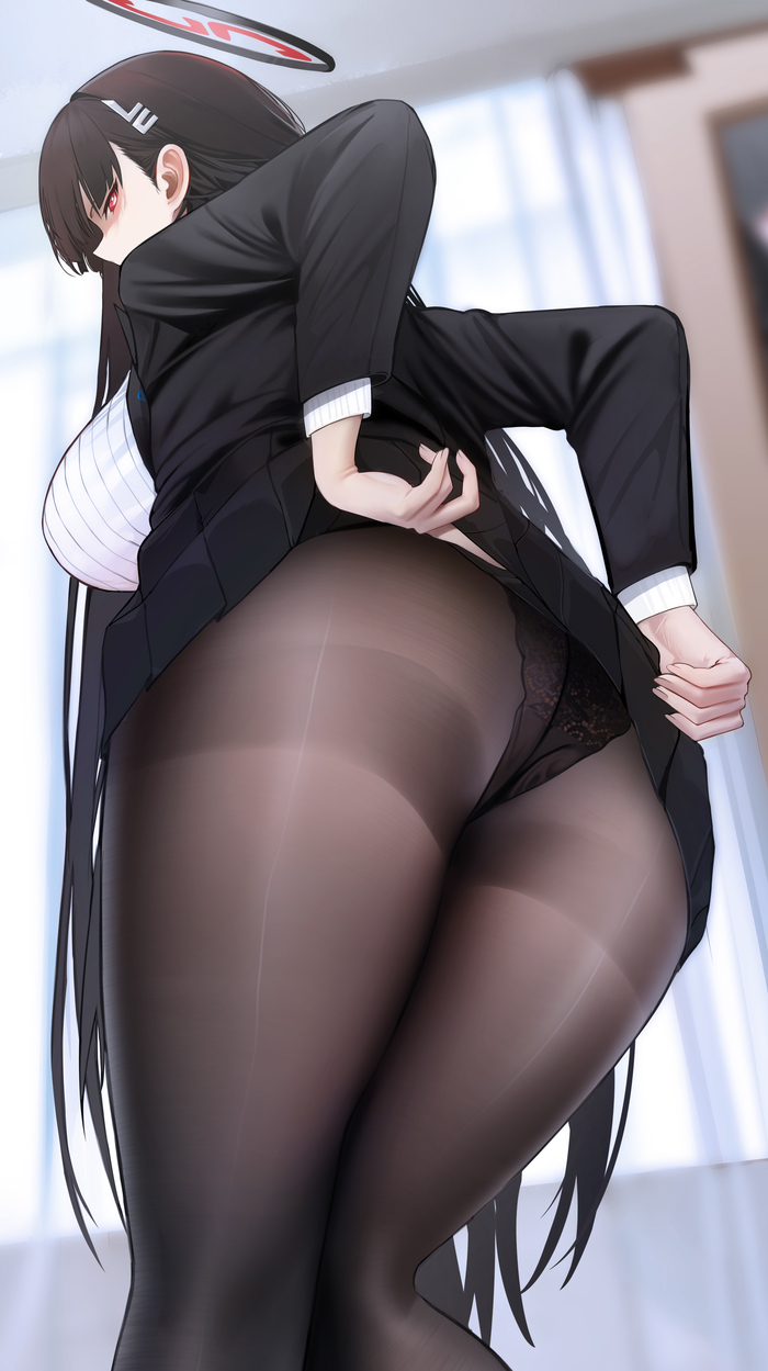 Where are you looking, huh?!?! - NSFW, Art, Anime art, Anime, Blue archive, Tsukatsuki Rio, Booty, Pantsu, Tights, Erotic, Hand-drawn erotica