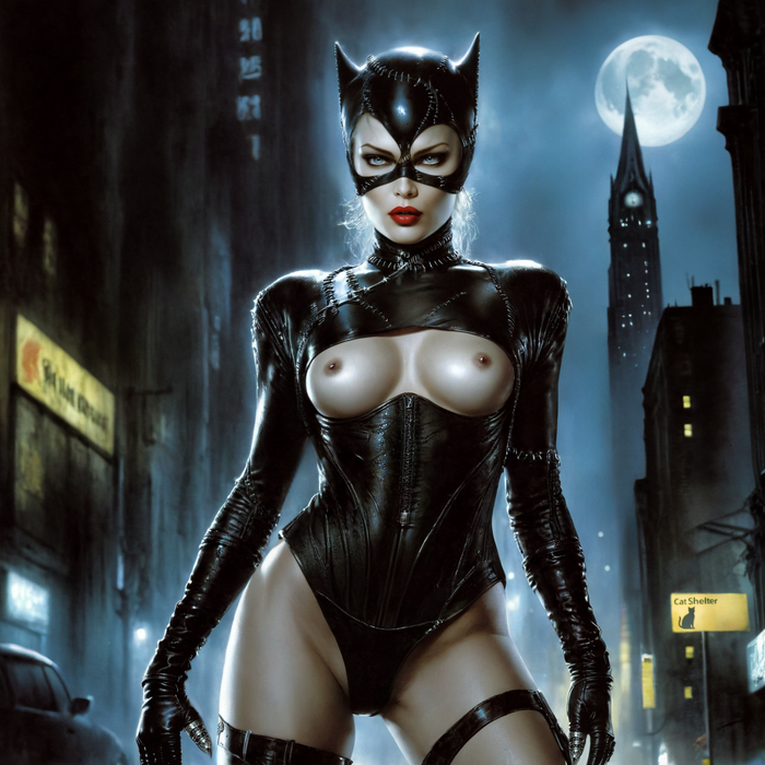 Selina Kyle - NSFW, My, Neural network art, Stable diffusion, Erotic, Boobs, Art, Catwoman