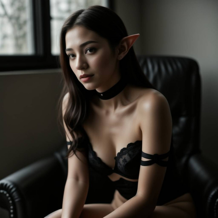 AI Pt.18 Generated Girls in a Black And Elf - NSFW, My, Another world, Neural network art, Elves, Нейронные сети, Girls, Erotic, Asian, Longpost