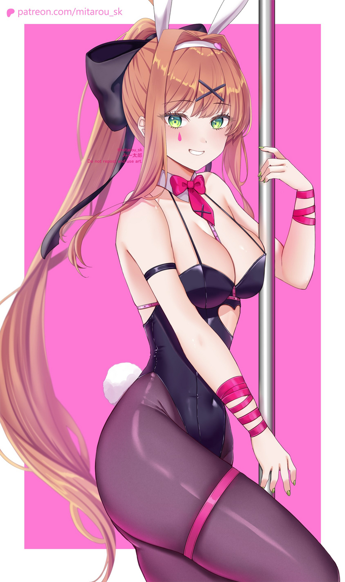 Monica - NSFW, Anime art, Anime, Doki Doki Literature Club, Monika, Visual novel, Bunnysuit, Twitter (link)