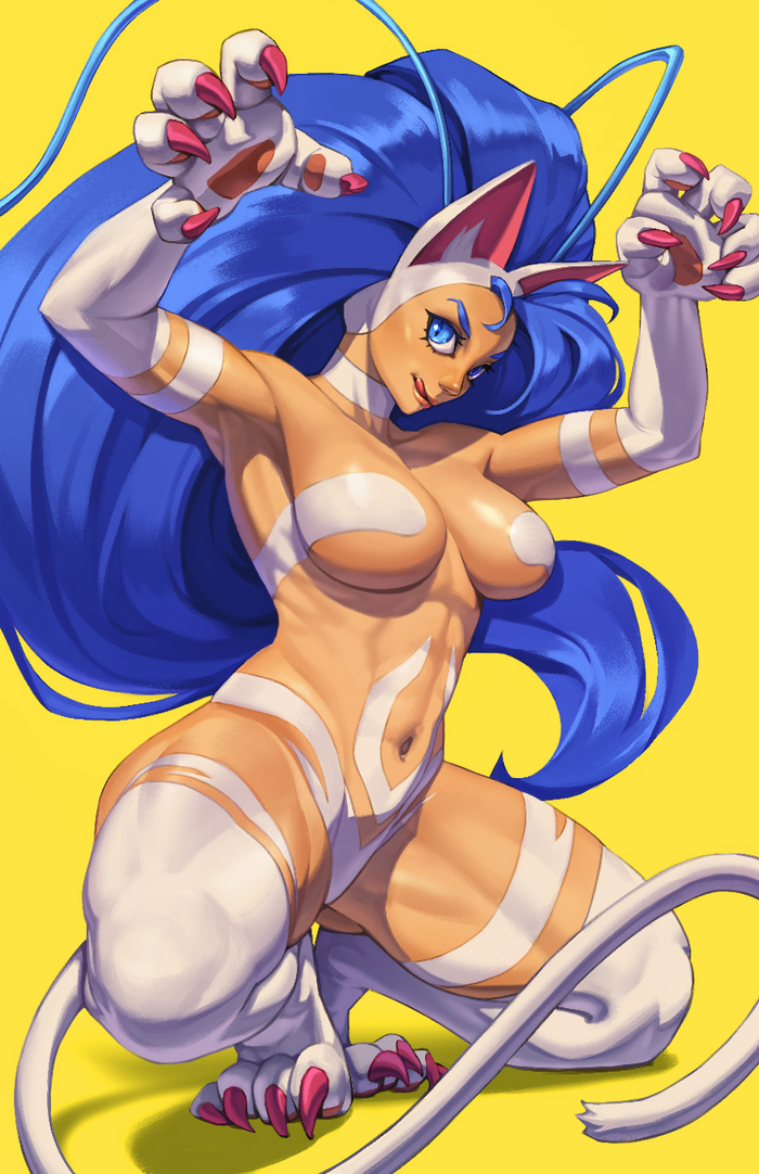 Felice - NSFW, Anime art, Anime, Games, Darkstalkers, Felicia, Animal ears, Twitter (link)