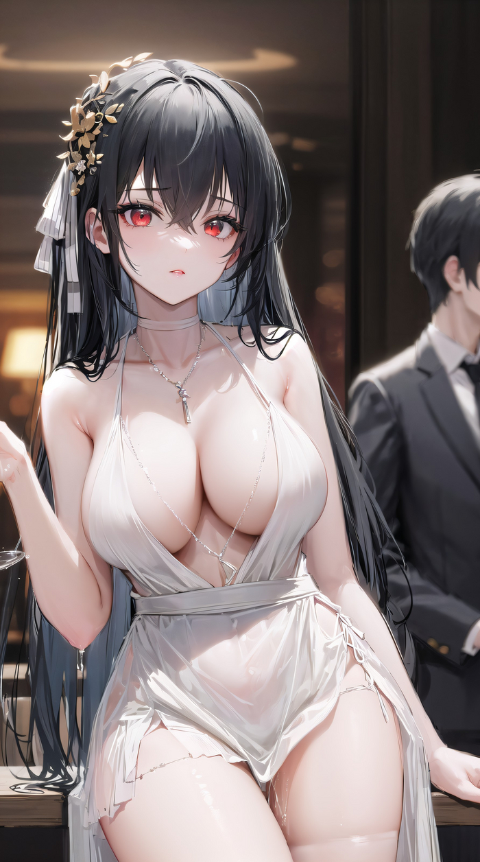 Good night with Taiho - NSFW, Boobs, Hips, Red eyes, Anime, Neural network art, Anime art, Taihou, Azur lane, Pixiv