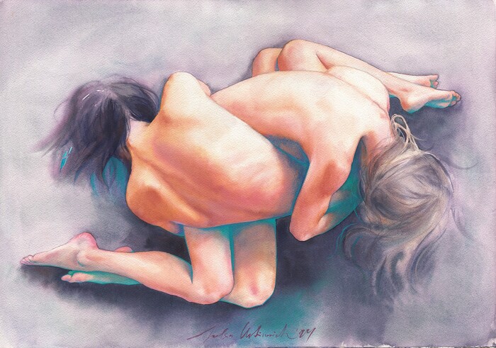 'Soul syncable' tempera, watercolour, paper - NSFW, My, Erotic, Painting, Painting, Watercolor, Art, Art