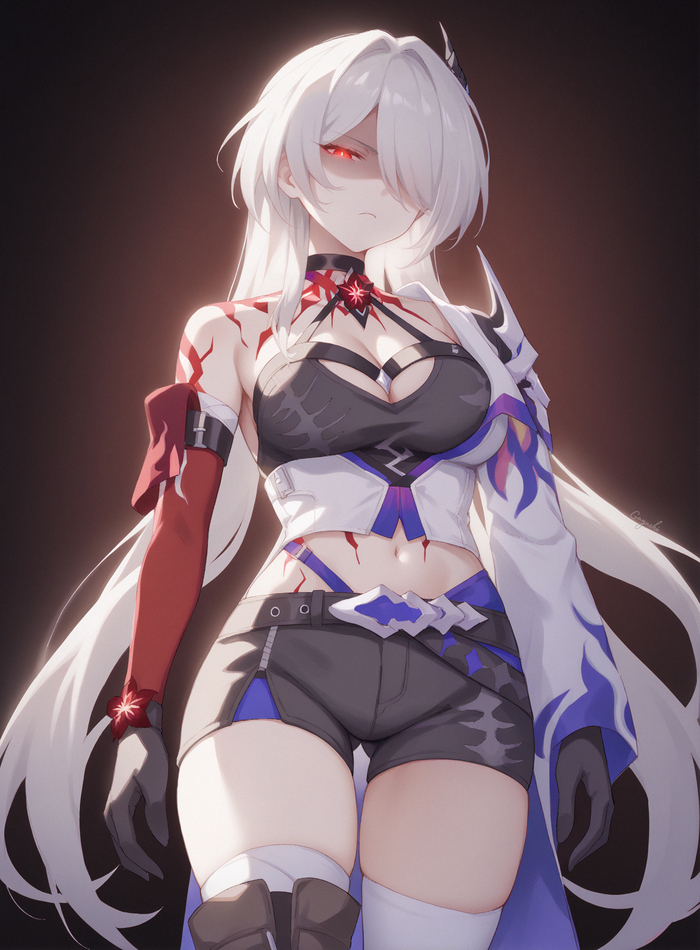 Yomi - NSFW, Boobs, Neural network art, Pixiv, Honkai: Star Rail, Anime, Anime art, Acheron (Honkai: Star Rail), Hips, Pantsu, Longpost