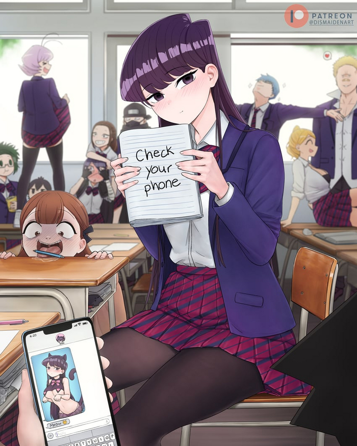 Посмотри в телефон - NSFW, Аниме, Anime Art, Komi-San wa Comyushou desu, Shouko Komi, Osana Najimi