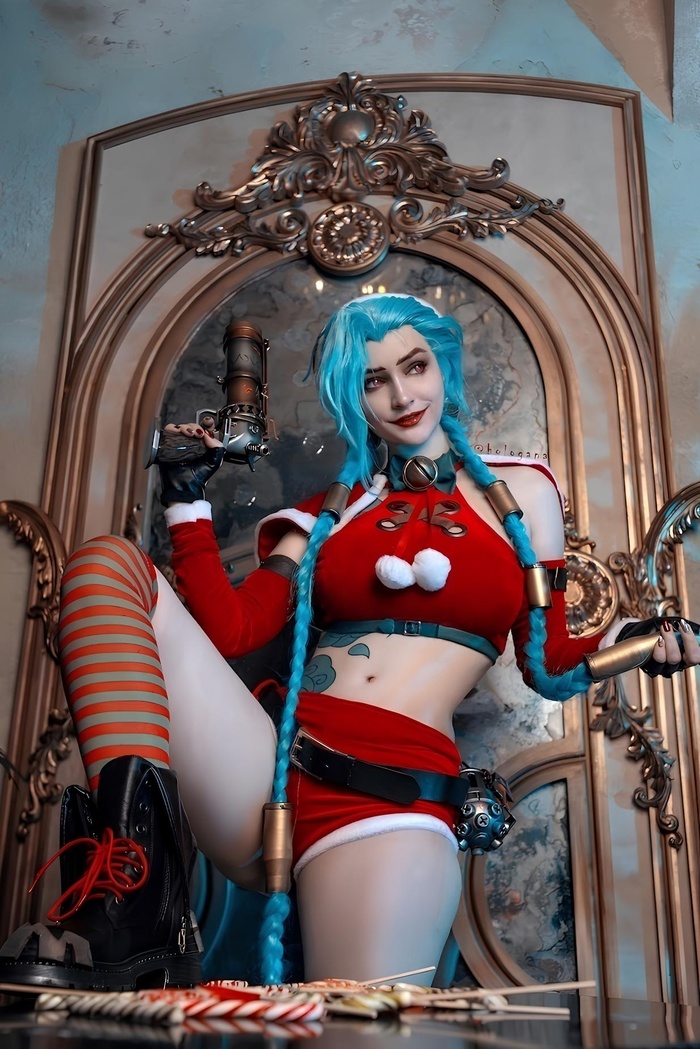 For some, every day is Christmas... ^__^ - NSFW, The photo, PHOTOSESSION, Underwear, Boobs, Cosplay, Booty, Erotic, Jinx, League of legends, Games, Cosplayers, Longpost