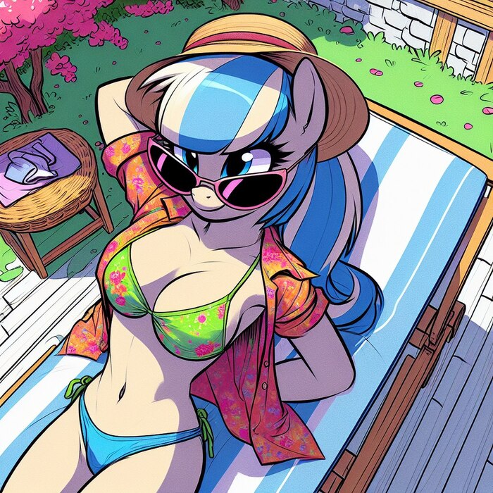 Who likes to relax where more? In nature or at home?) - NSFW, My, My little pony, Operating system, Pony, Relaxation, Nature, House, Summer, Erotic, MLP Edge, Neural network art