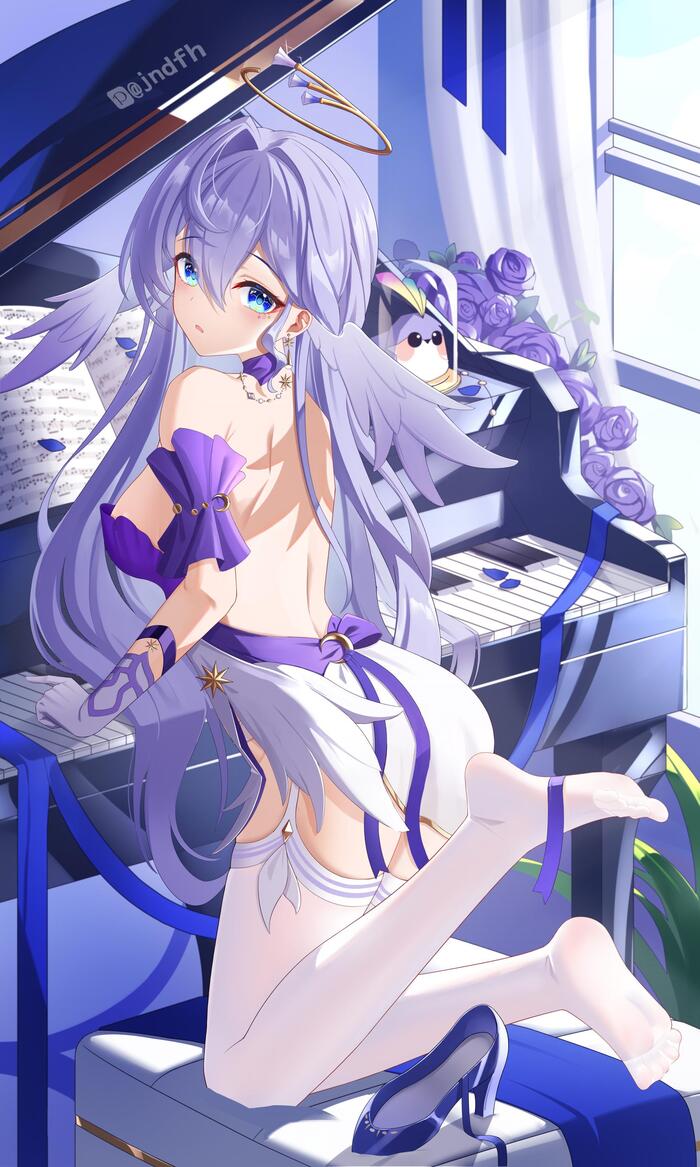 Robin - NSFW, Erotic, Boobs, Booty, Robin (Honkai: Star Rail), Honkai: Star Rail, Choker, Anime art, Hand-drawn erotica, Anime, Girls, Anus, Labia, Stockings, Longpost