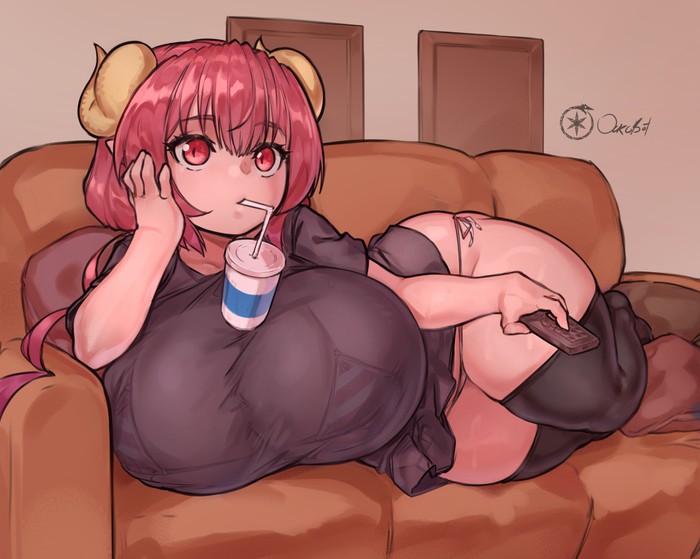 Ilulu - NSFW, Art, Anime, Anime art, Hand-drawn erotica, Erotic, Kobayashi-san chi no maidragon, Ilulu, Girl with Horns, Extra thicc