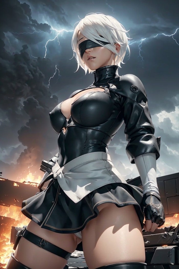 YoRHa No.2 Type B - NSFW, Моё, Yorha unit No 2 type B, NIER Automata, Game Art, Anime Art, Аниме, Под юбкой, Трусы, Эротика, Рисованная эротика, Арты нейросетей, Telegram (ссылка)