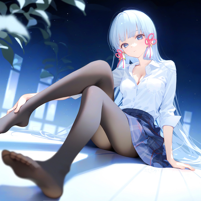 Ayaka - NSFW, Kamisato Ayaka (Genshin Impact), Neural network art, Anime art, Etty, Erotic, Legs, Stockings