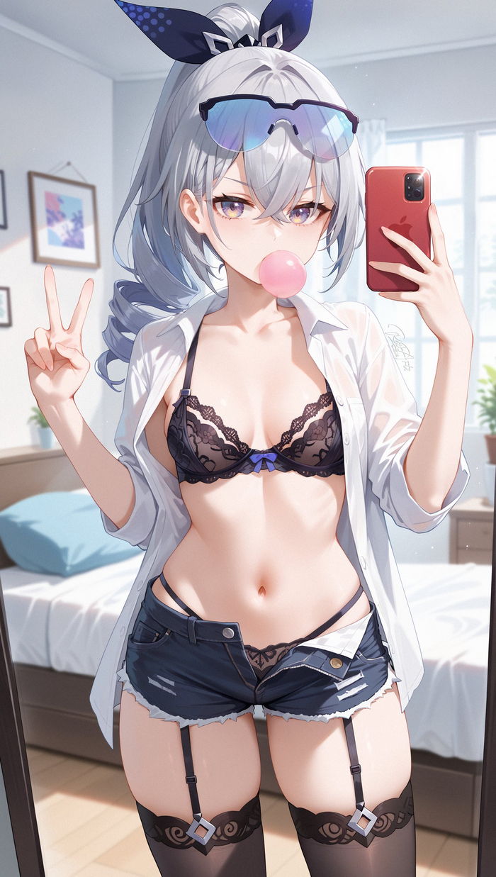 Wolf - NSFW, Honkai: Star Rail, Silver Wolf (Honkai: Star Rail), Art, Girls, Games, Anime art, Anime, Neural network art, Hand-drawn erotica, Stockings