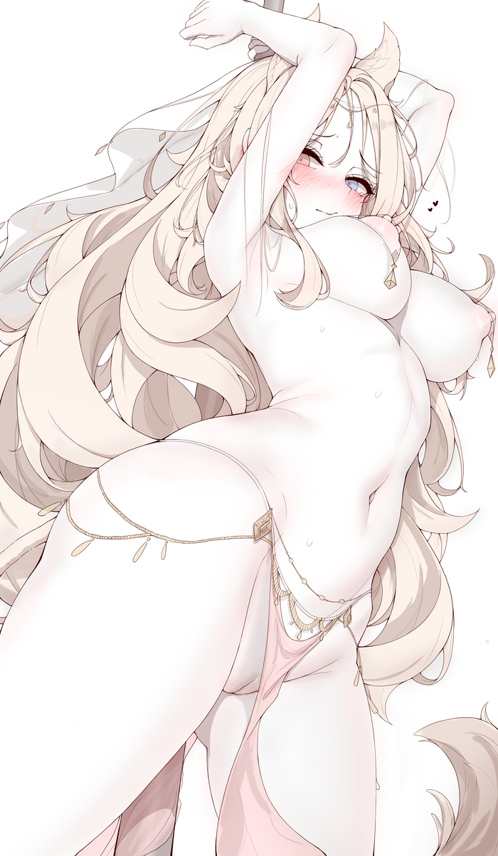 Archetto - NSFW, Anime art, Anime, Arknights, Archetto, Animal ears, Hand-drawn erotica, Boobs, Labia, Stomach, Navel