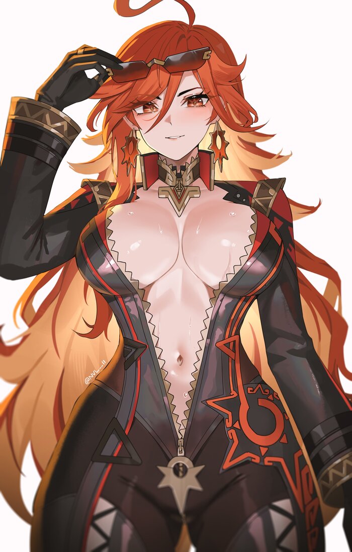 Mavuika - NSFW, Art, Anime, Genshin impact, Anime art, Mavuika (Genshin Impact), Boobs, Navel, Redheads