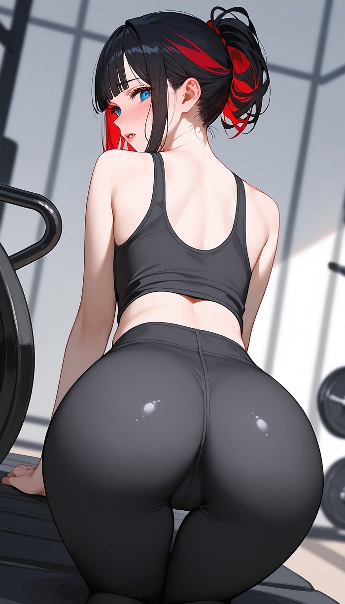 Rindo Kobayashi - NSFW, My, Anime art, Kobayashi rindou, Anime, Booty, Sports girls, Gym, Neural network art, Stable diffusion, Telegram (link), Longpost