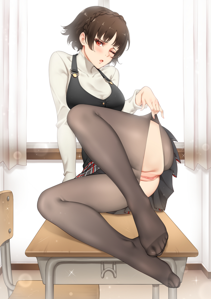 Makoto - NSFW, Anime Art, Аниме, Persona 5, Niijima Makoto, Рисованная эротика, Колготки, Половые губы, Kinhasu