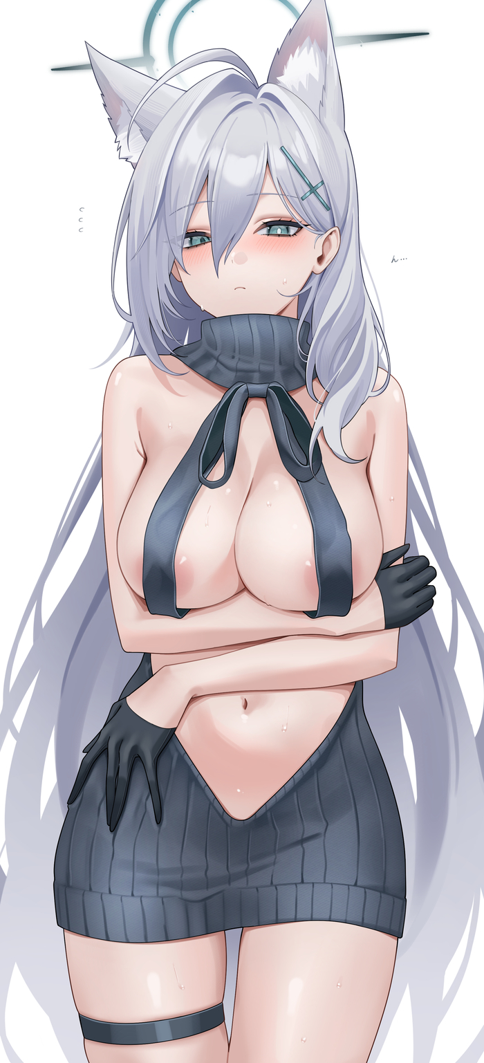 Shiroko - NSFW, Anime art, Anime, Blue archive, Shiroko Terror, Animal ears, Boobs, Longpost