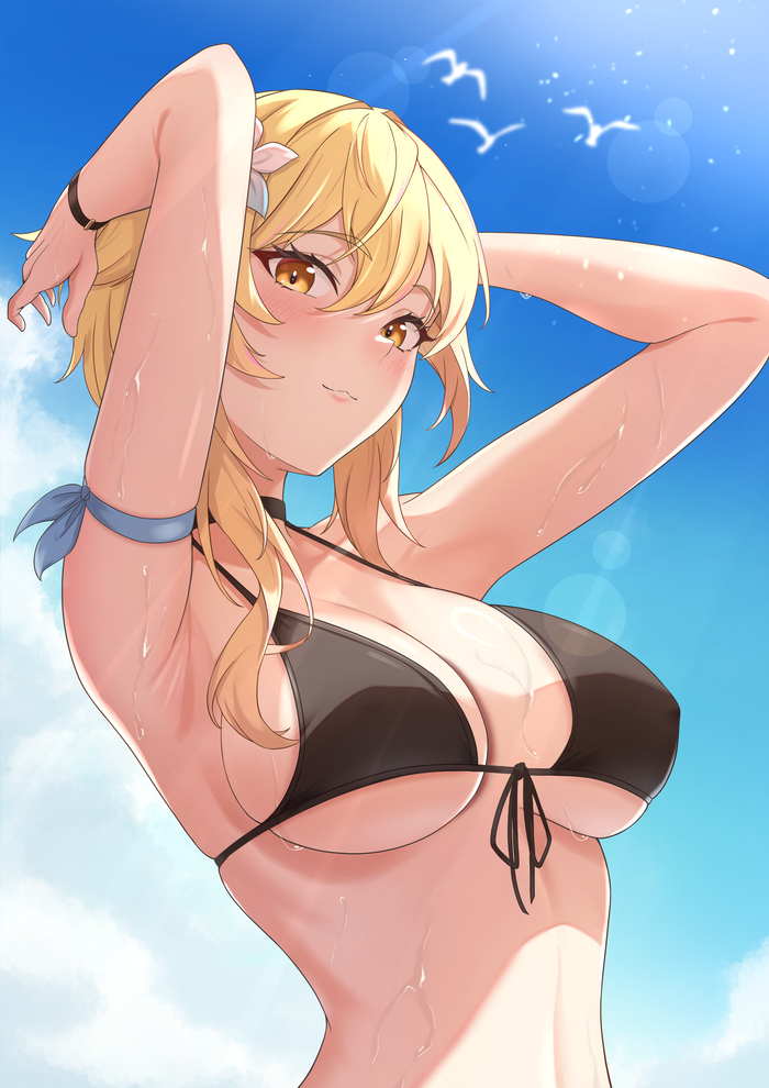 Lumin - NSFW, Pixiv, Genshin impact, Anime, Anime art, Boobs, Swimsuit, Lumine (Genshin Impact)