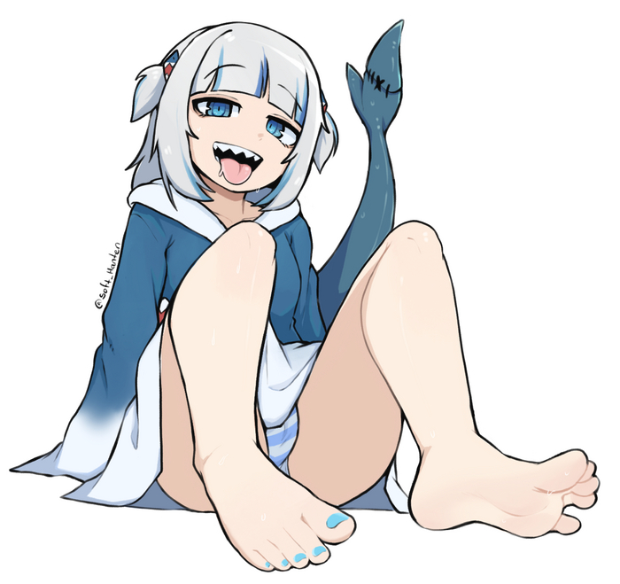 Fishfetish - NSFW, Anime, Anime art, Ellen Joe (zzz), Zenless Zone Zero, Gawr gura, Hololive, Foot fetish, Tail, Longpost