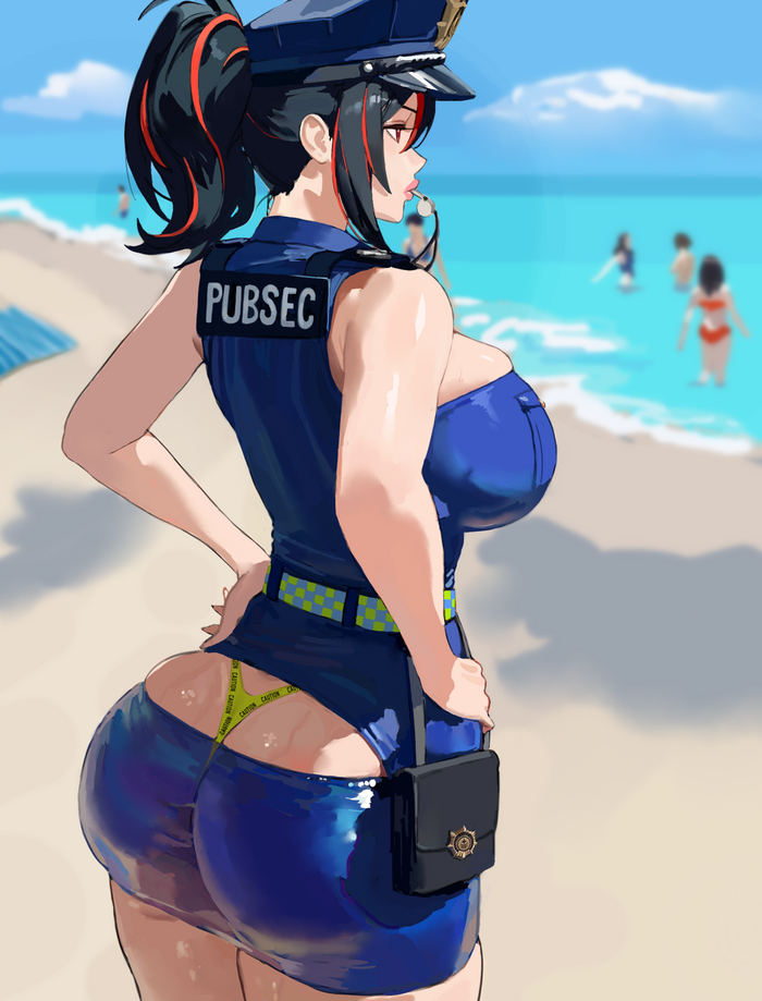 Beach Cop - NSFW, Art, Anime, Anime art, Hand-drawn erotica, Erotic, Zenless Zone Zero, Zhu Yuan (zzz), Extra thicc, Game art