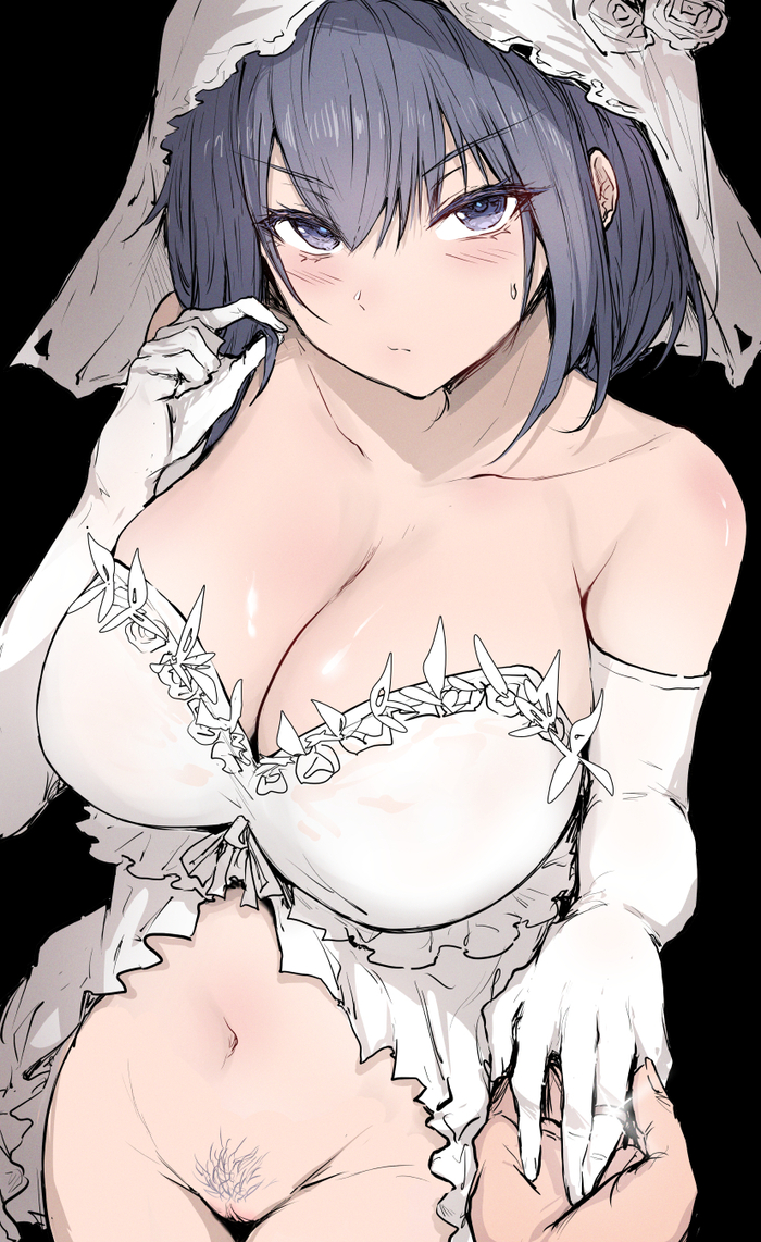 Bride - NSFW, Anime art, Anime, Hololive, Virtual youtuber, Ouro Kronii, Hand-drawn erotica, Boobs