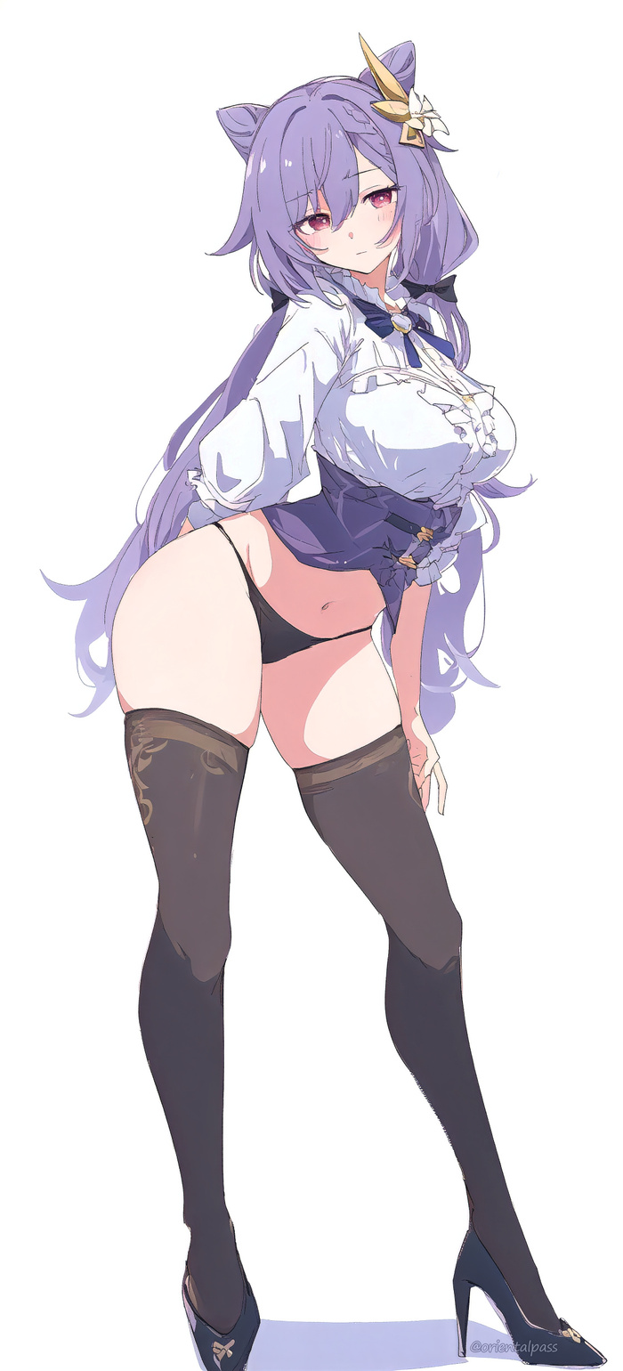 Kyoka - NSFW, Anime, Anime art, Keqing (Genshin Impact), Genshin impact, Pantsu, Stockings, High heels, Neural network art, Longpost