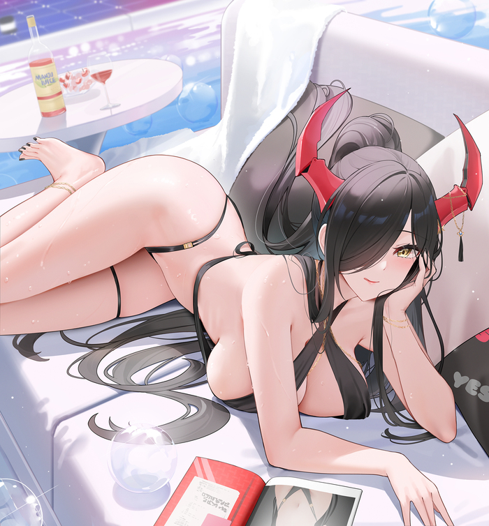 Friedrich der Grosse - NSFW, Anime Art, Аниме, Azur Lane, Friedrich der Grosse, Купальник, Длиннопост