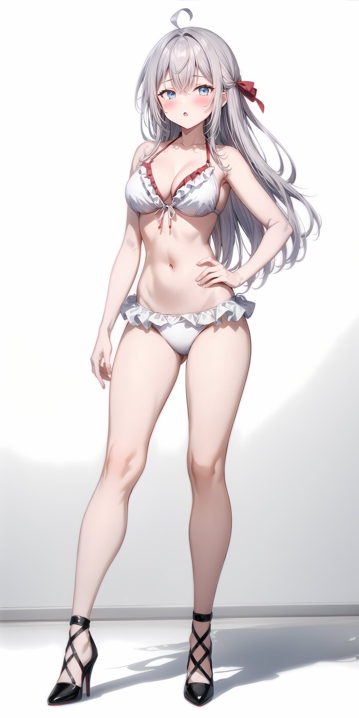 Hey... I'm in a bikini, so say at least something - NSFW, Anime, Anime art, Alisa Mikhailovna Kujou, Tokidoki Bosotto Russia-go de Dereru Tonari no Aly, Roshidere, Bikini, Neural network art