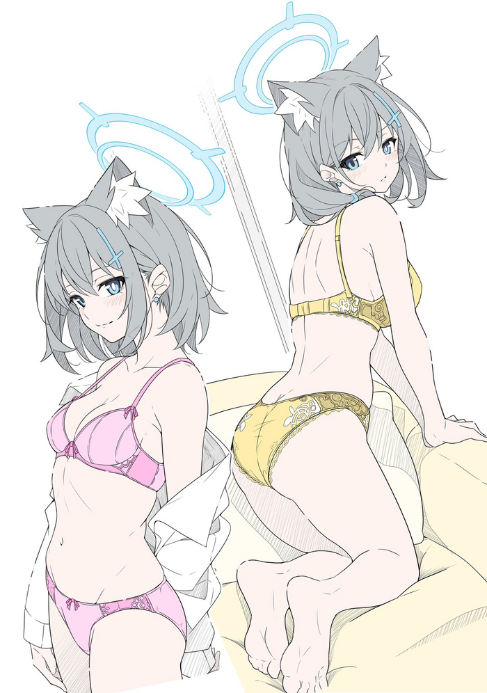 Shiroko Shiroko - NSFW, Anime art, Anime, Blue archive, Sunaookami shiroko, Animal ears, T1kosewad, Underwear