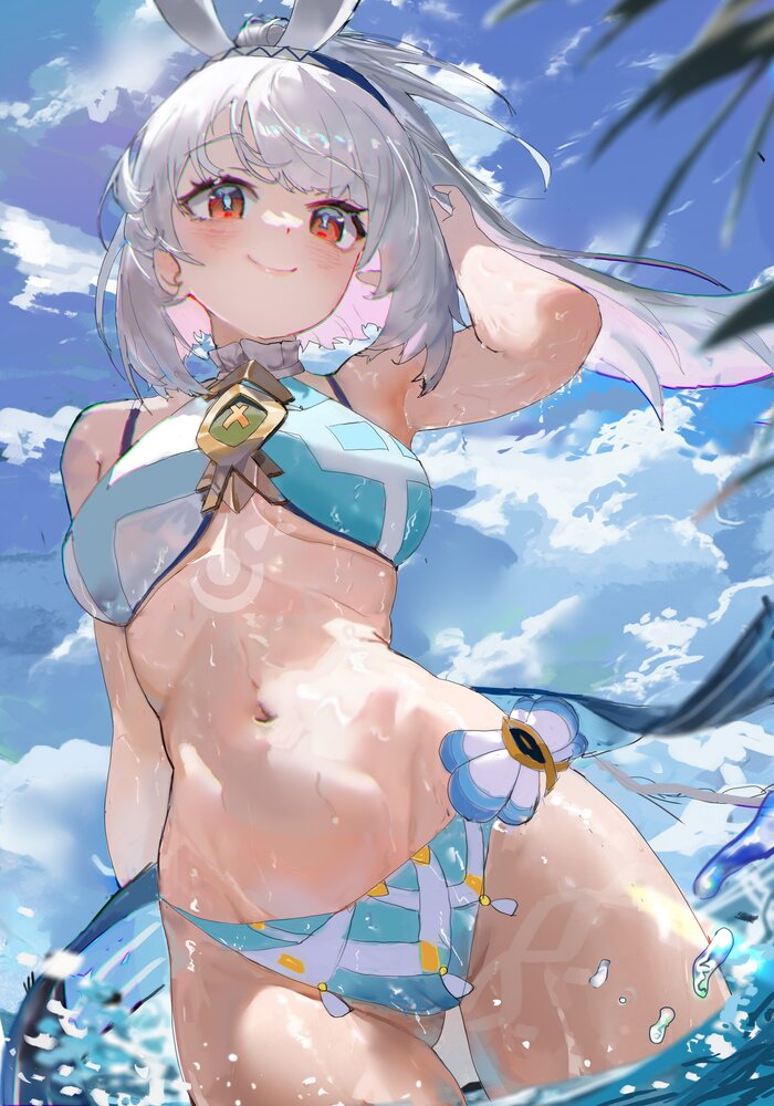 Mualani - NSFW, Anime art, Anime, Girls, Games, Genshin impact, Mualani (Genshin Impact), Swimsuit, Bikini, Sea