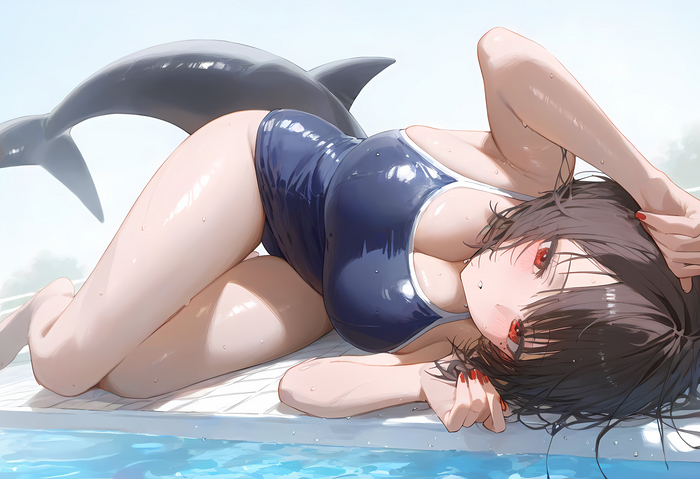 Akulka - NSFW, Zenless Zone Zero, Ellen Joe (zzz), Art, Girls, Games, Anime art, Anime, Neural network art, Swimsuit