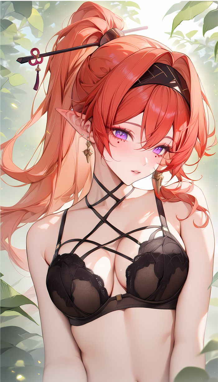 Yinlin - NSFW, Anime, Anime art, Yinlin (Wuthering Waves), Wuthering Waves, Games, Bra, Neural network art