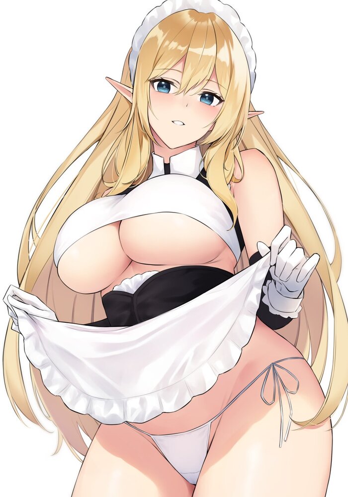 Elf maid - NSFW, Арт, Аниме, Anime Art, Original Character, Эльфы, Панцу, Горничная, Сиськи, Эротика, Рисованная эротика