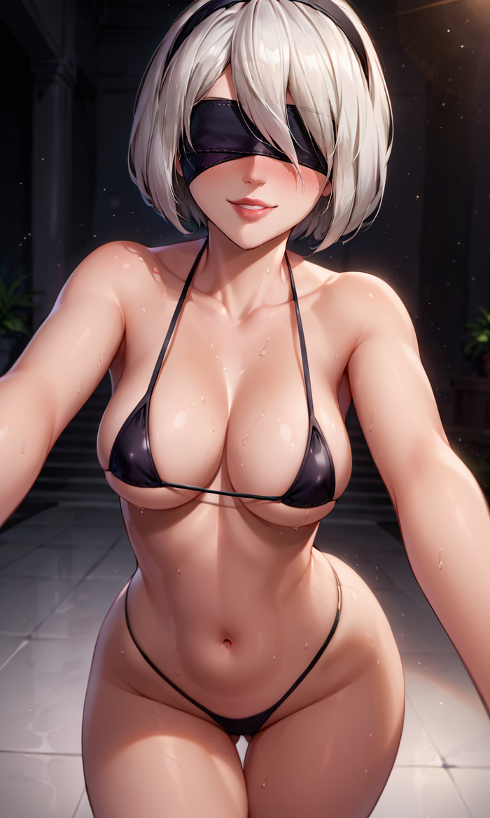 Yorha 2B - NSFW, My, Erotic, Boobs, Art, Neural network art, Stable diffusion, Game art, NIER Automata, Yorha unit No 2 type B, Hand-drawn erotica