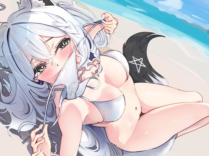 Fubuki - NSFW, Anime Art, Аниме, Hololive, Virtual YouTuber, Shirakami Fubuki, Animal Ears, Панцу, Хвост