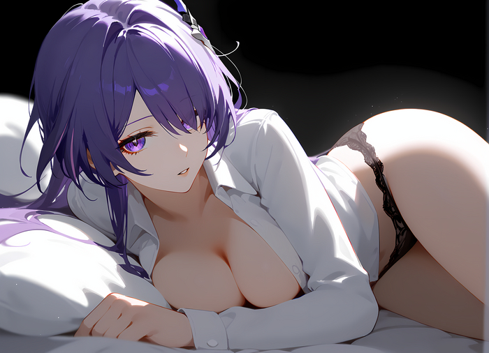 Доброе утро с Ахерон - NSFW, Acheron (Honkai: Star Rail), Anime Art, Аниме, Pixiv, Honkai: Star Rail, Арты нейросетей, Панцу, Сиськи