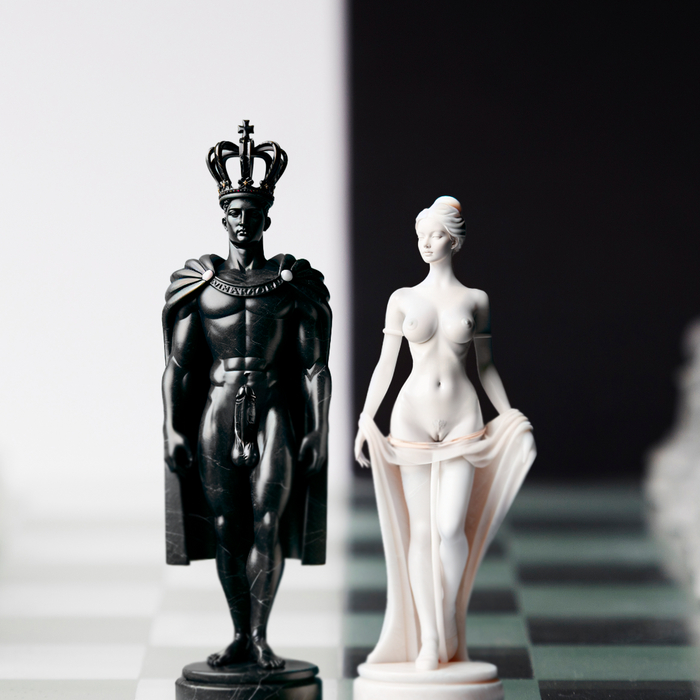 Chess - NSFW, My, Art, Neural network art, Erotic, Stable diffusion, Boobs, Labia, Chess, Penis, Queen, King