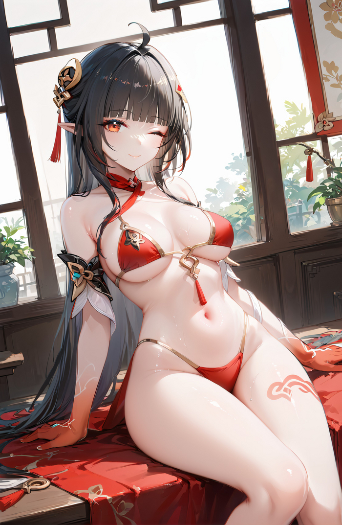 Lingsha - NSFW, Anime Art, Honkai: Star Rail, Lingsha (Honkai: Star Rail), Арты нейросетей